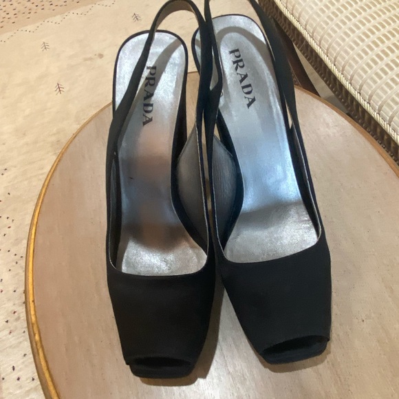 Prada shoes fabric silky open toe platform black 10 40 - Picture 2 of 3